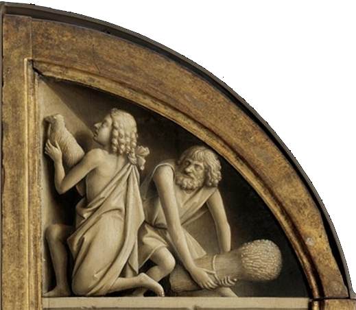 The Ghent Altarpiece: The Offering of Abel and Cain 1425-29 by Jan van Eyck Cathedral of St Bavo, Ghent Courtesy of the Web Gallery of Art